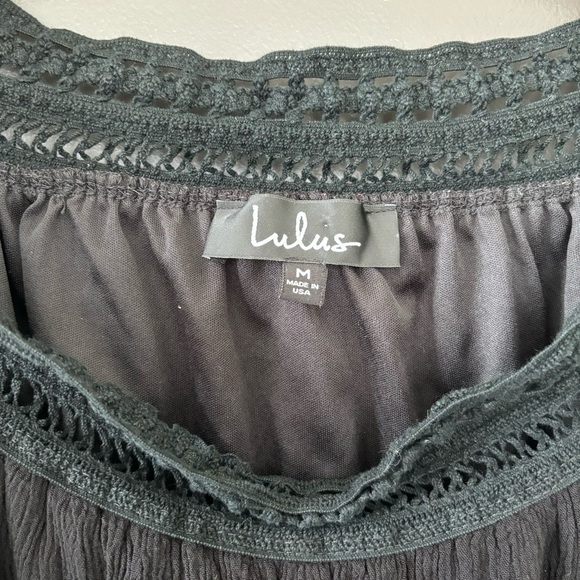 Lulu’s Festival Day Black Lace Off-the-Shoulder Long Sleeved Crop Top Size M - Picture 6 of 10